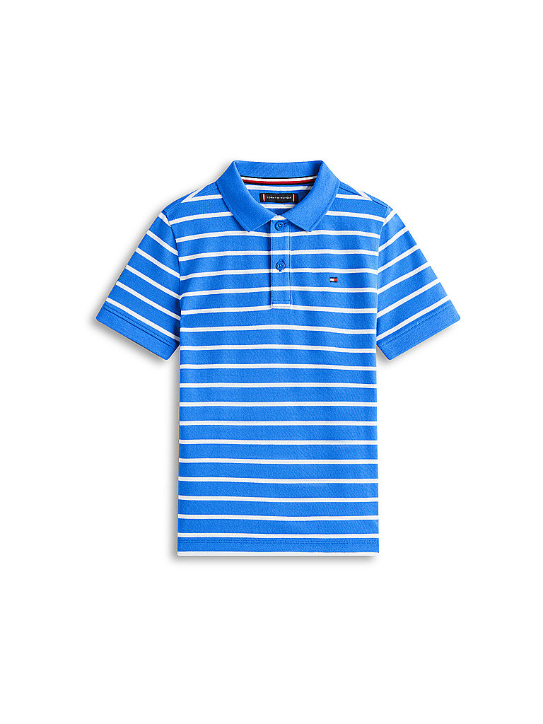 Poloshirt TOMMY HILFIGER "FLAG POLO SS", Jungen, Gr. 10 (140), empire blau stripe, Single Jersey, Obermaterial: 100% Baumwolle, gestreift, regular fit normal, Rundhals, eingesetzt abgesteppte Kante, Shirts, Kinder bis 16 Jahre, regular fit